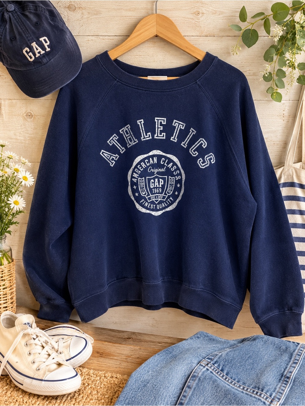 GAP Navy Crewneck Women’s Sweatshirt with ATHLETICS Graphic XL